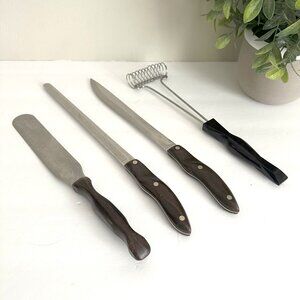 Lot of 4 Cutco 1023 1024 1028 1714 Carving Bread Knife Spatula Whisk Brown Set